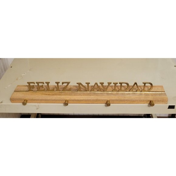 Feliz Navidad Threshold Stocking Wood Holder Gold letters 26 in. Christmas Decor - Picture 2 of 3